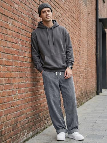 Image of JMIERR Mens Corduroy Pants Wide Leg Baggy Sweatpants | Loose Fit Joggers, Elastic Waist Drawstring, Casual Sweatpants, Vintage Pants, Fall Winter Fashion, Streetwear