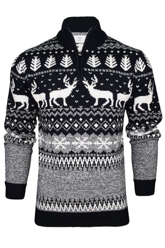Xact Mens 1/4 Zip Reindeer Xmas/Christmas Jumper (Navy) M