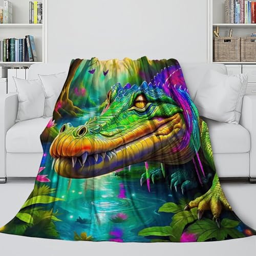 Couverture crocodile 3D en peluche anti-frissons pour lit et canapé