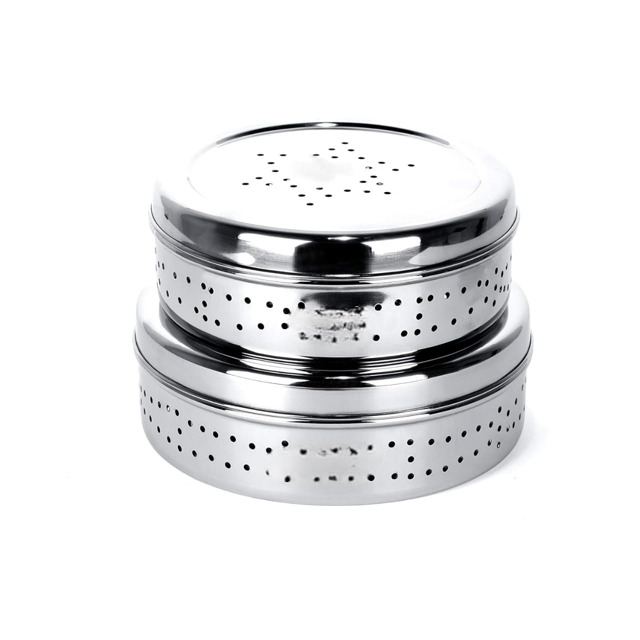 SVS ONLINE Stainless Steel Green Coriander Storage Box Curry Leaves Box Set, Sprouts with air Ventilation Food containers Silver Dabba Flat Box Steel Dabba (Dhaniya 400 & 600 ML)