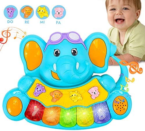HOMOFY Baby Toys 12 Months Multifunctional Early Educational Baby Elephant Keyboard Piano Toy with Lights Animal Sounds Music Gifts Toys for 1 Year Old Girls Boys Kids & Toddler