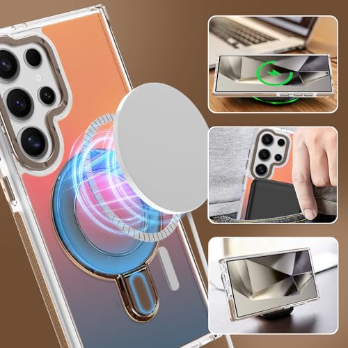 Image of Magnetic for Samsung Galaxy S24 Ultra Case with Stand [Compatible with Magsafe] [Cute Fluorescent Design] [1 Screen Protector] Slim Translucent Matte Case for Galaxy S24 Ultra 6.8 inch, Desert