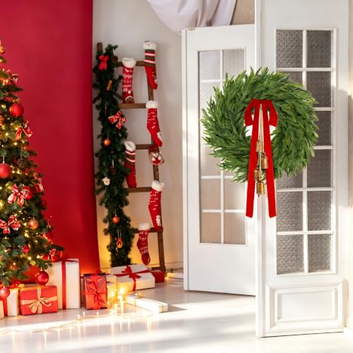 Astivac 24" Large Christmas Norfolk Wreath for Front Door with Bow & Bell by Astivac - Used condition - Image 5