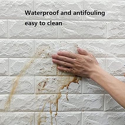 Image of Brick Wallpaper - Self Adhesive PE Foam Brick Design 3D Wall Stickers /DIY Wallpaper for Home Hotel Living Room Bedroom & Cafe (70 x 77cm, Appx. 5.8Sq Feet) (White)-Pack of 1