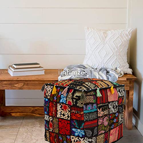Iinfinize IIN-POUF-26 Footrest Patchwork Pouf Seating Ottoman Cotton Bean Bag Square Embroidery Pouf Sofa Corner Indoor Outdoor Pouffe Floor Tuffet thumb #1
