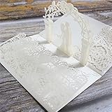 10 Pieces Laser Cut Wedding Invitations Cards 3D Invitation for Engagement Bridal Shower Anniversary Marriage Mr Mrs Invites (Ivory)