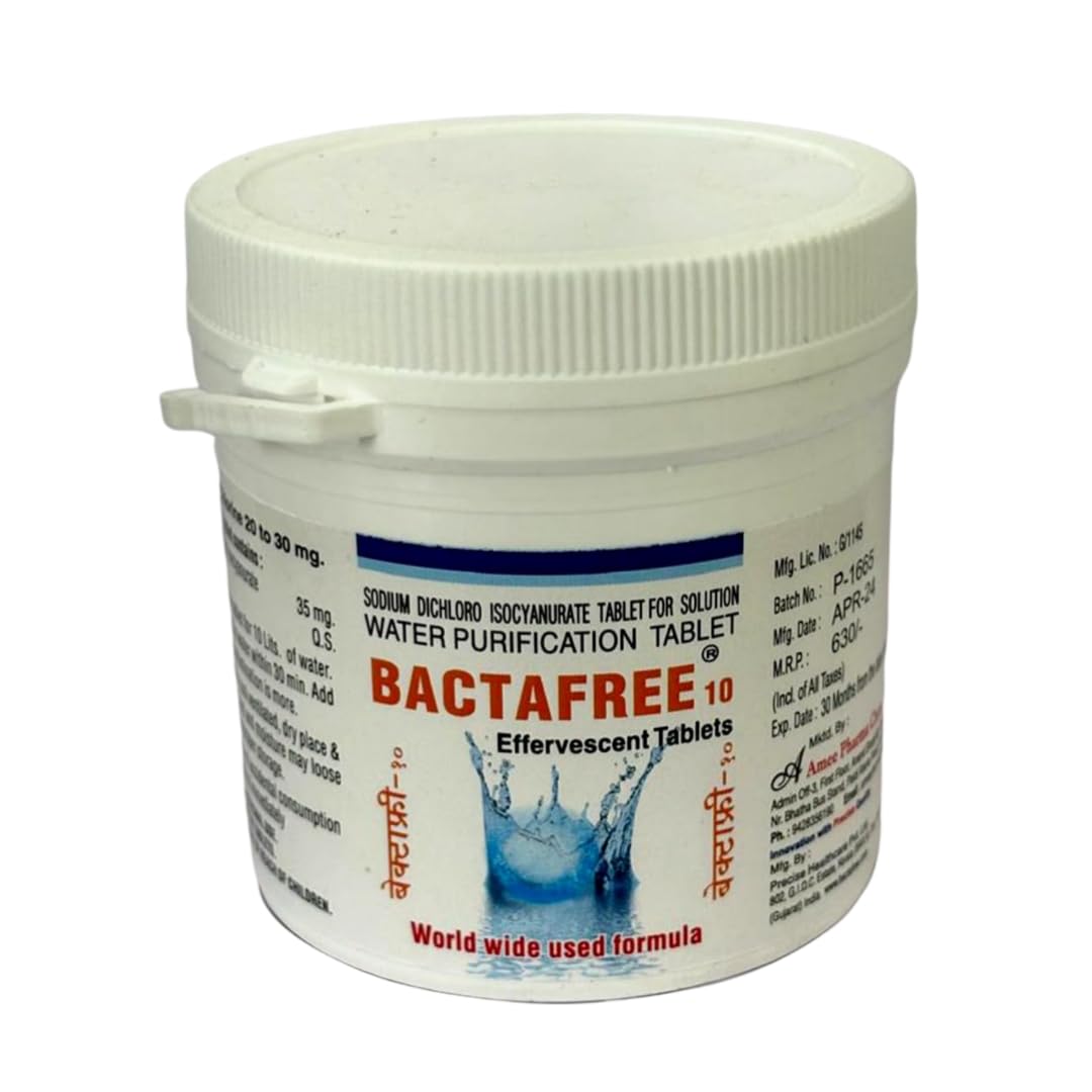 Bactafree Outdoor Travels Water Purification Tablets - Emergency Use, Tablet for Water Pot Bottle Camping Travelling Trekking Hiking - Each Tablet Purifies Upto 10 liters Water (1000) (B0CRB1NSD7) Amazon Price History, Amazon Price Tracker