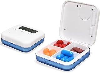 Smart Pill Box ,Smart Pill Box with Ringing Vibration Reminder,AM/PM Automatic Alarm Reminder, Portable Daily Medicine Container Case for Vitamin, Fish Oils, Supplements