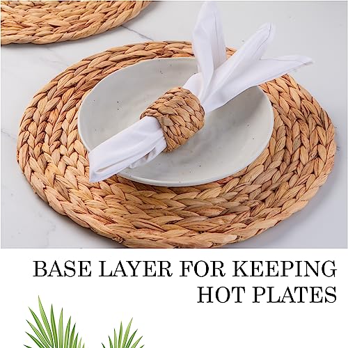 Image of Laquedecraft 13.8 inch Set of 6 Round Water Hyacinth Placemats | Boho Woven Rattan Table Mats | Farmhouse Wicker Spring Plate Chargers Like Water Hyacinth, Seagrass for Wedding, Party, Christmas, Events