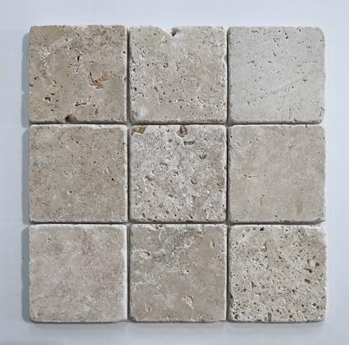 Mosaïque en Travertin Blanc ivoire vieilli - 10X10X1 CM- 2ième choix