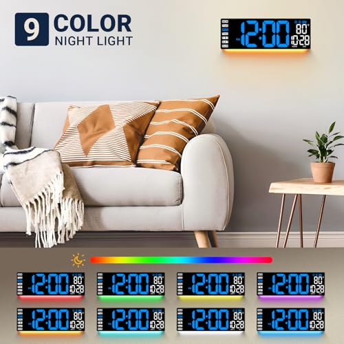 16.5" Large Digital Wall Clock with Blue LED Display, Remote Control - Image 2
