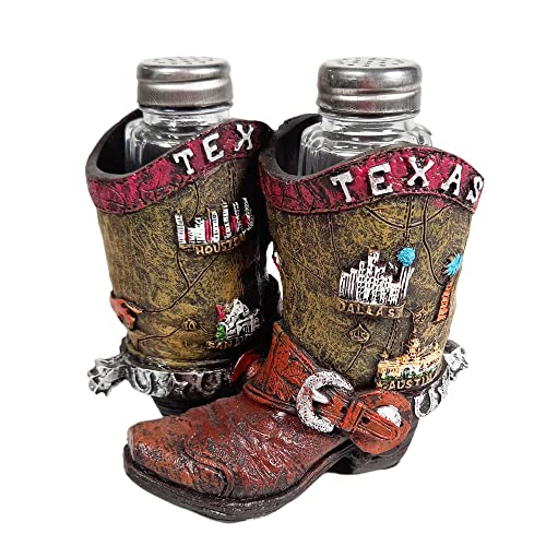 Urbalabs Western Texas Flag Texas Blue Bonnet and Big Cities in Texas Salt and Pepper Shaker Caddy Farmhouse Dinner Table Kitchen Ranch Decorations Rustic Cowboy (Big cities in Texas)