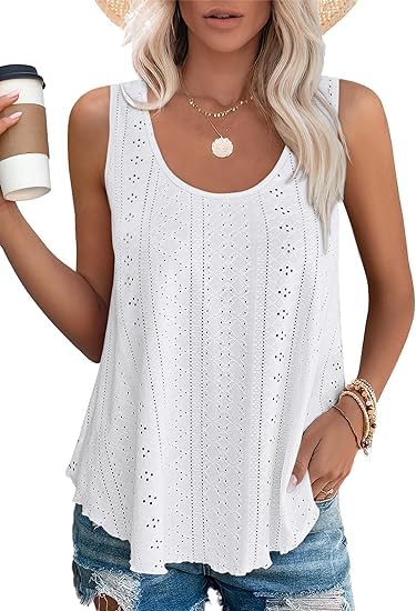 Duisvish White Tank top Woman Tops Women Eyelet for Womens Dressy Casual Sleeveless lace Summer Flowy Loose Tanks Too Clothes Babydoll Cute 2025 Women's & Camis toos Off White L