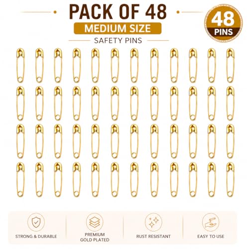 Image of Small Gold and Silver Plated Safety Pins for Saree Nappy Lock pin for Blanket Sweater Perfect for Clothes Craft Sewing Pinning Hijab pin for Women and Girls (Small, 48)