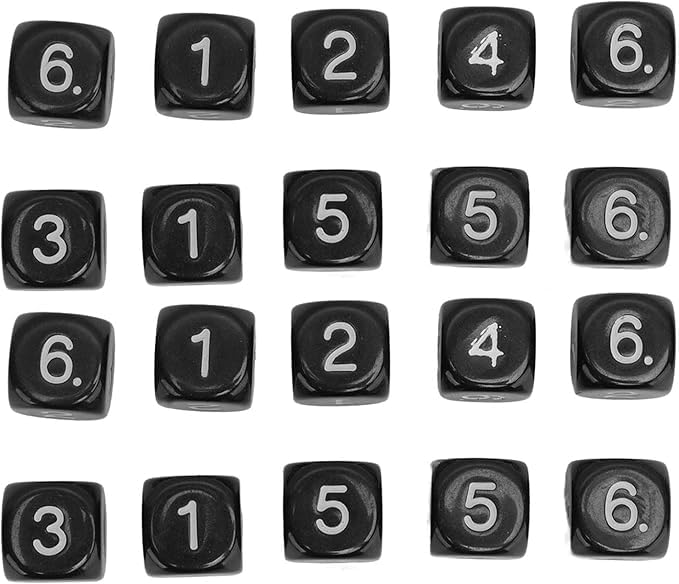 20Pcs Black 6 Sided Number Dice,Round Corner Polyhedral,Polyhedral Role Playing Dice for Numeral Teaching Board Kits,Table Kits 16mm - Image 2