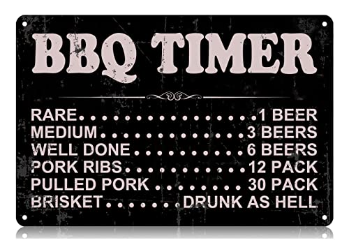 XBGJMY BBQ Timer Quote Metal Tin Signs Funny Vintage Tin Sign 12 x 8 Inch Wall Art Decor Iron Poster for Home Farmhouse Kitchen Bar Pub Cafe Garage Man Cave Gifts