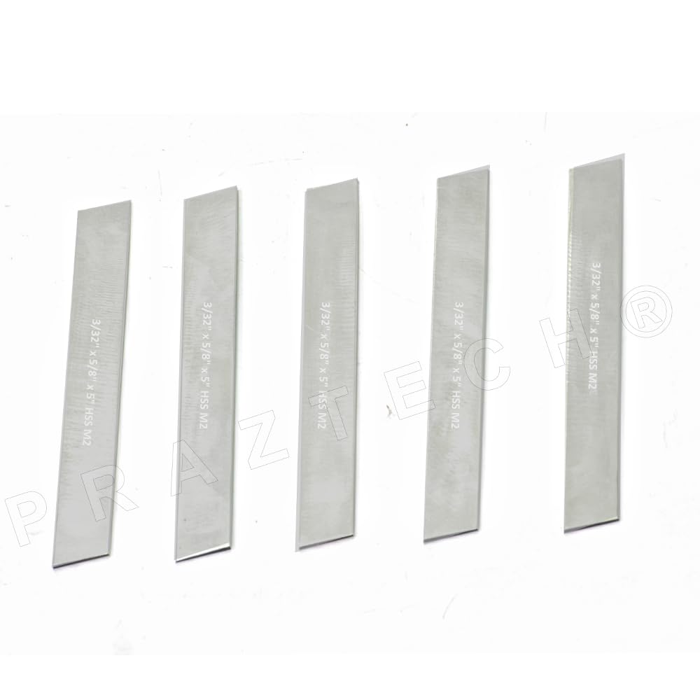 Praztech Set of 5 HSS Trapezoid Blades 3/32" x 5/8" (Wide) x 5" (Long) for Lathe Parting Cut off & Tool Holders -Hard & Ground | Cutting Tool | Lathe