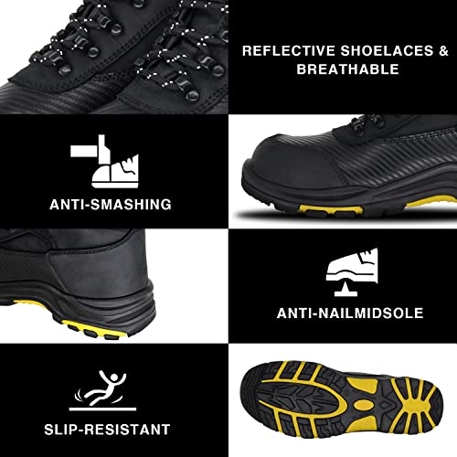 Steel Toe Work Boots for Men, Non-Slip Heavy Duty Leather EH Safety Construction Boots, Puncture Resistant, Breathable & Comfortable4