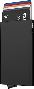 VULKIT Credit Card Holder RFID Blocking Slim Card Wallet Pop up Card Case Aluminium for Men or Women Black