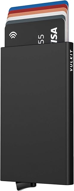 VULKIT Credit Card Holder RFID Blocking Slim Card Wallet Pop up Card Case Aluminium for Men or Women Black