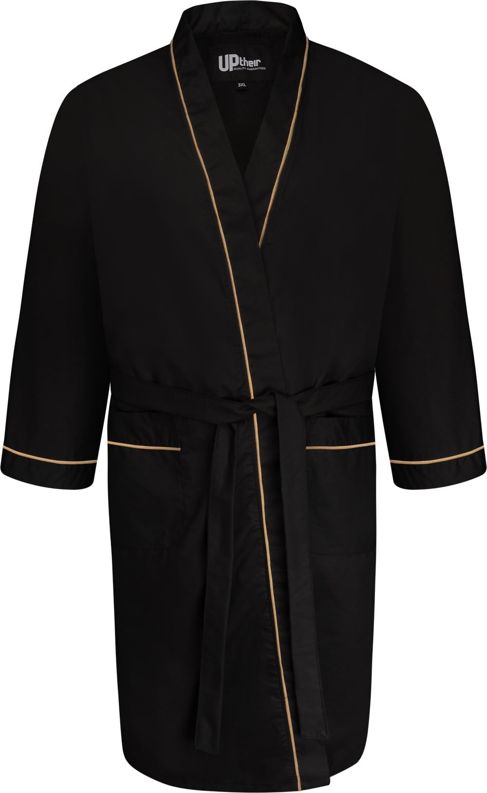 Uptheir Mens Dream Piping Detail Lightweight Dressing Gown - Black - 7XL