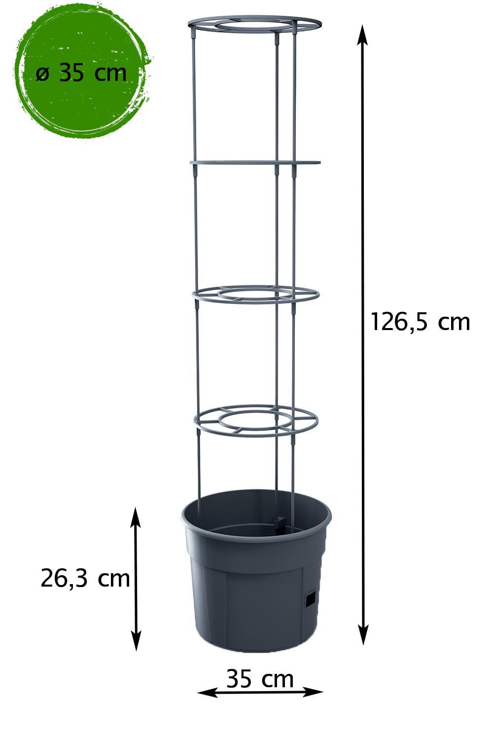 Tymar Doniczka na pomidory, donica na pomidory, balkon, z kratką dla roślin pnących, ze zbiornikiem wody (5 sztuk, ø 35 cm)