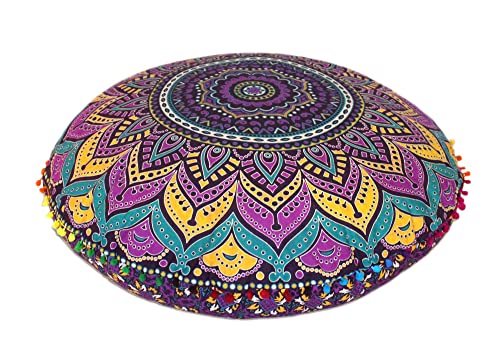 Craft Kala 32 In Mandala Meditation Floor Pillows Pouf Round Seating Adults Bohemian Mandala Cotton Floor Cushion Cover Outdoor Fireplace Seating For Living Room Yoga Room Home Décor (New Pink Ombre) #TOP13