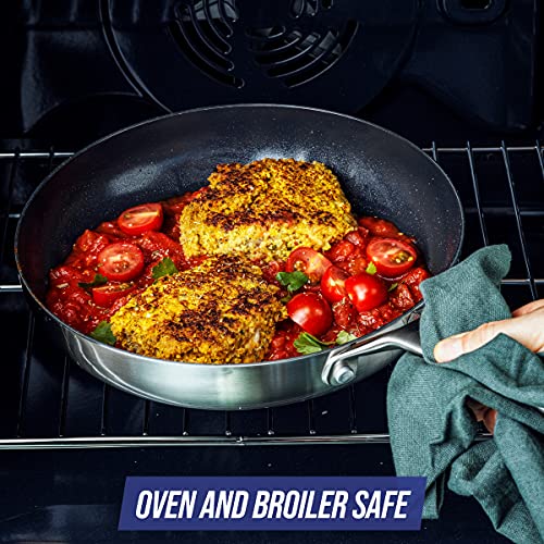 Image of Blue Diamond Cookware Tri-Ply Stainless Steel Ceramic Nonstick, 9.5 inch Frying Pan Skillet, PFAS-Free, Multi Clad, Induction, Dishwasher Safe, Oven Safe, Silver