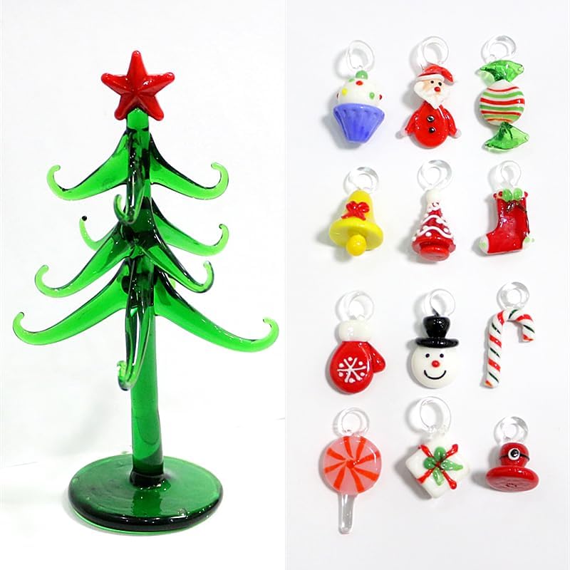 Handmade Glass Christmas Tree Ornaments - 12pcs Cute Mini Pendant Accessories for Holiday Decoration(DEEP Blue)