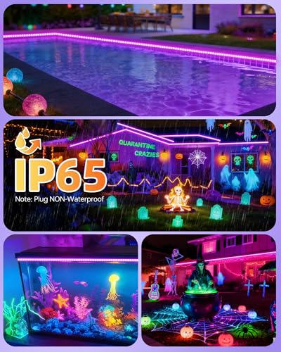 Image of IP65 Waterproof LED Black Light Strip Kit 40ft /12M 720 LEDs, 12V Flexible Blacklight Fixtures, 385-400nm, Black Light LED Strips for Glow Party Body Paint Outdoor Indoor Decor Birthday Party Halloween