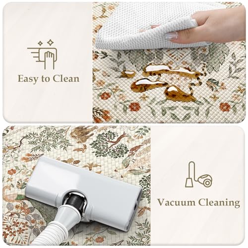 Image of KIMODE Anti Fatigue Kitchen Mats 17 inchx47 inch+17 inchx29 inch, Vibrant Floral Kitchen Rugs Sets of 2, Cushioned Non Skid Kitchen Mats for Floor, Comfort Kitchen Floor Mats for Sink Laundry Desk Beige