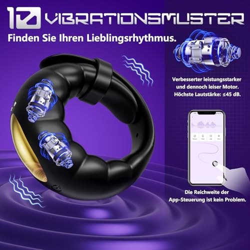 Penisring Vibrator Sex Spielzeug für die Männer Extrem -Cockring Penis Ring Sex Spielzeug für die Paare mit Einstellbare Größe,APP Fernbedienung Vibratorensets für Paare mit 10 Vibrations Penisringe.
