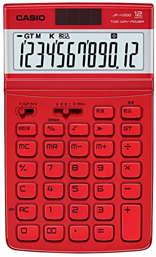 CASIO  JF-Z200RD-N赤色 電卓 カバー付き カシオ 電卓 ジャストタイプ 12桁 メタリックレッド 専用ケース付き