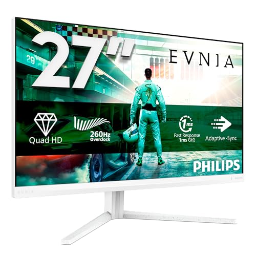 Philips 27M2N3501PA 27 Zoll WQHD Gaming Monitor, 260Hz, Fast IPS Panel, 0.3ms MPRT, Adaptive Sync, HDR10, G-Sync Compatible, Höhenverstellung,Lautsprecher,(2560x1440 HDMI 2X 2.0 DP 1x 1.4) Weiß