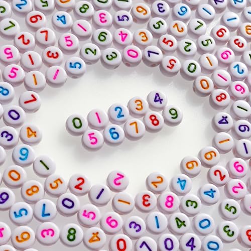 Image of Amaney 500pcs White Acrylic Colors Number Beads 7x4mm Mixed Number Beads Acrylic Plastic Round Shape Loose Beads
