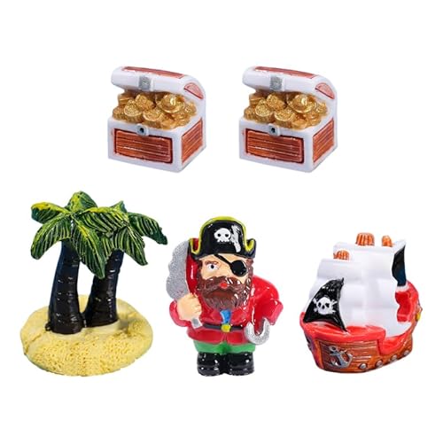 MAGICLULU Miniature Pirate Ship Figurine Set with Treasure C