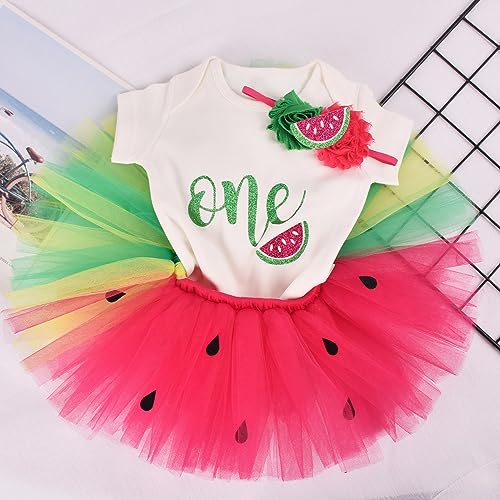 Baby Girls Strawberry Pineapple Peach Watermelon 1st Birthday Tutu Outfit Cotton Romper+Tutu Skirt+Headband Fruit Cake Smash2