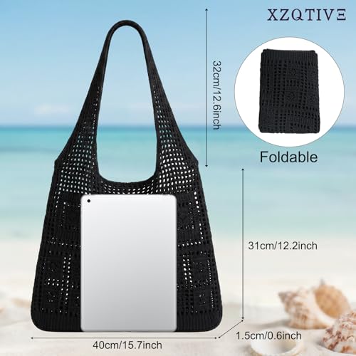 Image of XZQTIVE Crochet Tote Bag for Women Mesh Beach bag for Summer Vacation Aesthetic Hobo Knit Shoulder Bag