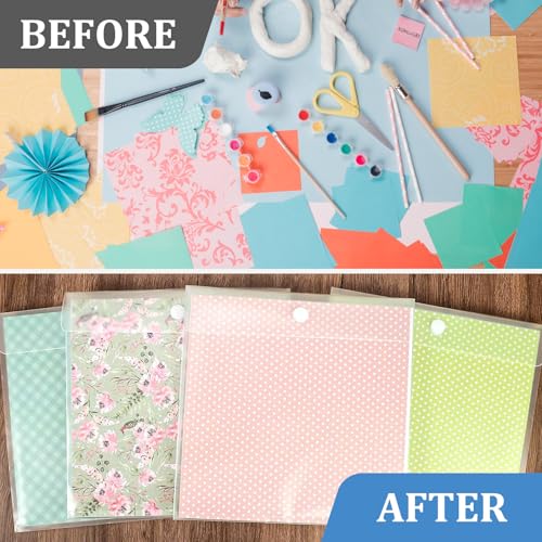 Image of 12 x 12 Scrapbook Paper Storage Organizer - 24 Plastic Expandable Holders with 30 Stickers, Acid-Free PP for 100 Sheets, Hook & Loop Closure