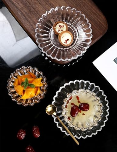 Image of Glassbunny Flower Glass Serving Bowl And Plate Set Glass Dessert Bowls Prep Bowls Salad Bowls Ice Bowl Fruit Snack Serving Dishes with Dish for Kitchen Prep Dessert Dips Candy Nut (1 Bowl and 1 Plate)