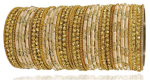 Image of NMII Glass and Silk Thread Zircon Gemstone Bangle Set For Women /Girls