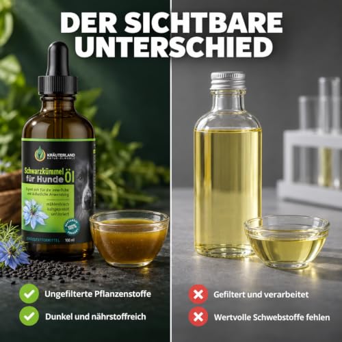 Kräuterland Schwarzkümmelöl für Hunde 100ml kaltgepresst, mit Pipette
