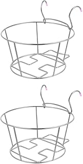 Happyyami 2 peças de suporte de vaso de flores de aço inoxidável para trilhos, suporte para vaso de flores, suporte para cerca, cestas para pendurar para pátio, varanda, varanda, casa, jardim