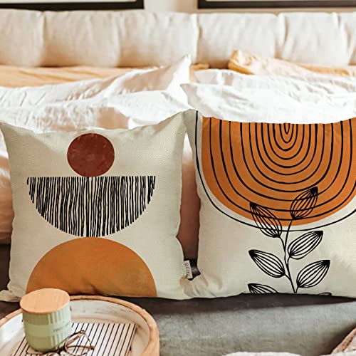 Fjfz Boho Abstract Rainbow Line Sun Moon Decorative Throw Pillow Covers 18 X 18 Set Of 4, Bohemian Sunset Sunrise Landscape Nature Home Decorations, Minimalist Modern Art Aesthetic Cushion Case Decors #TOP5