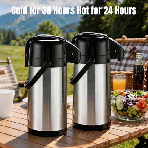 Image of Upgraded Airpot Coffee Carafe with Double Pump - 84oz /2.5L Coffee Carafe for Keeping Hot, Beverage Dispenser for Hot /Cold Beverage (2, Stainless Steel Color)