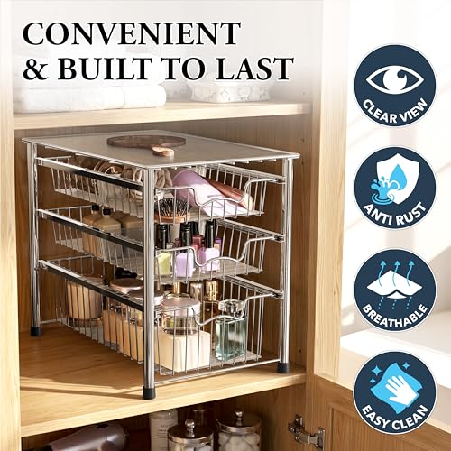 Simple Houseware Stackable 3 Tier Sliding Basket Organizer Drawer, Chrome by Simple Houseware - Image 5