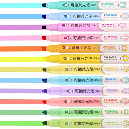 Moacc Erasable Highlighters, Double Head Smooth Writing Highlighters, Chisel Tip Assorted Colors, 12 Count #TOP5