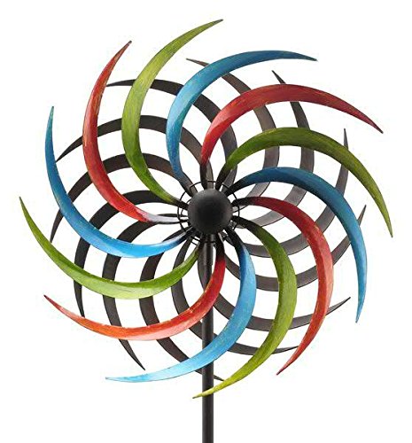 Schönes & Großes Windrad für Garten - Tricolor - Metall - Ø 50cm / Höhe: 190cm - Wetterfest - Hochwertige Qualität & Stabiler Standstab - Gartenstecker/Metallwindrad/Windräder - Gartendeko Cover