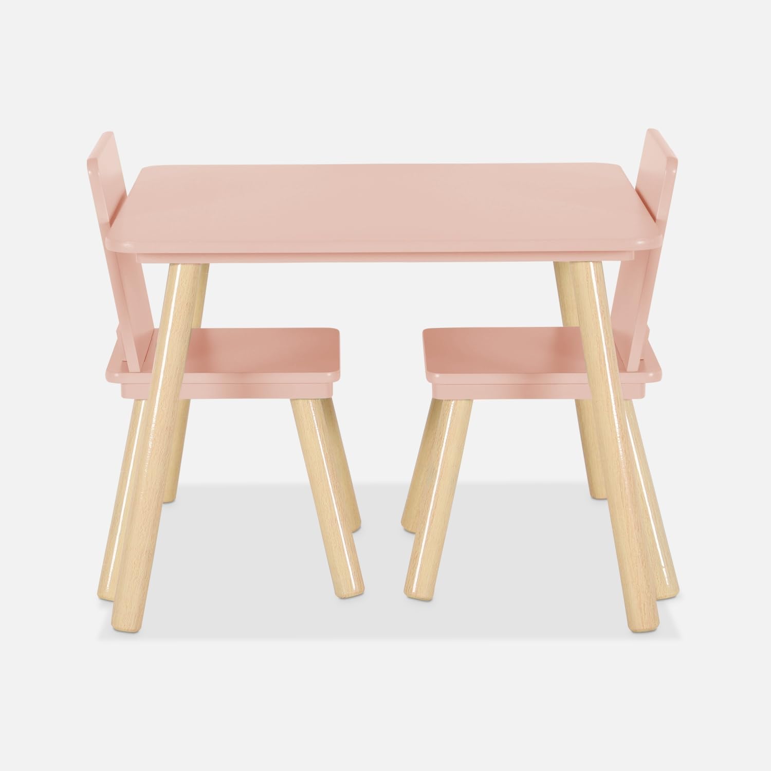 sweeek - Mesa Infantil Cuadrada con 2 sillas, Jude, Rosa, 60x60x43 cm