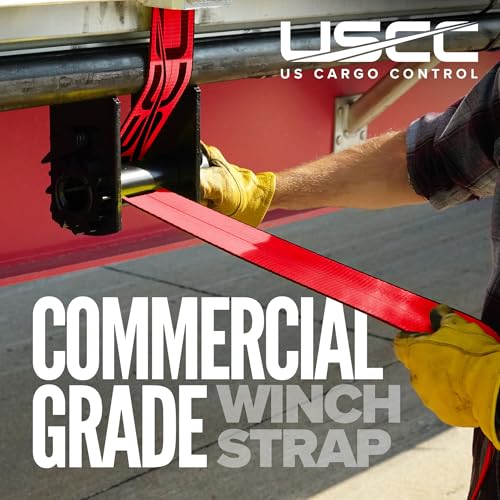US Cargo Control Winch Straps 4" x 30' (10-Pack), 5,400 LBS Working Load Limit, Heavy Duty Flatbed Tie Downs with Flat Hooks, Red 4 Inch Straps for Flatbed Trailer, Truck, and Cargo Securement